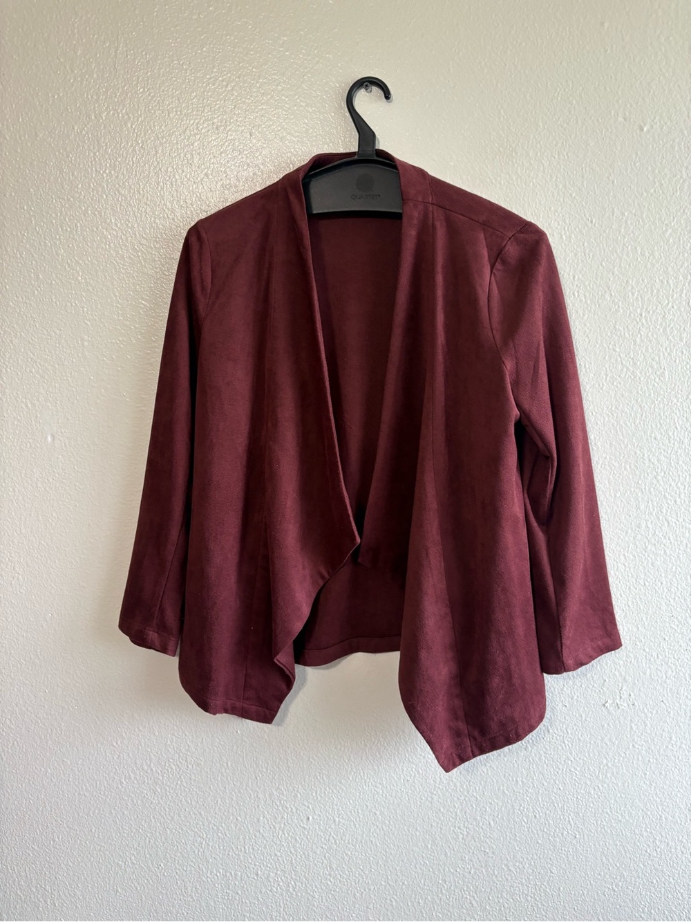 Skies Are Blue Small Petite Burgundy Suede Open Front Blazer Office Business